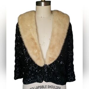 Vintage 1950's Sequin Mink Fur Cardigan Medium